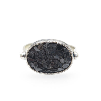 SAMUEL BENHAM 925 Sterling Silver Vintage Real Diamond Inlay Ring Size 6.25