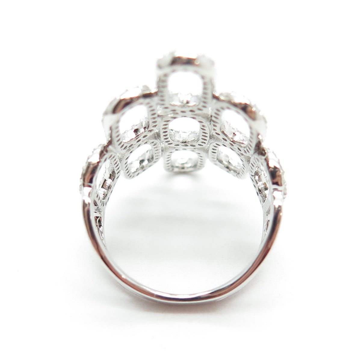 925 Sterling Silver Real Round-Cut Diamond Oval Link Ring Size 7