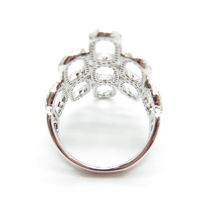 925 Sterling Silver Real Round-Cut Diamond Oval Link Ring Size 7