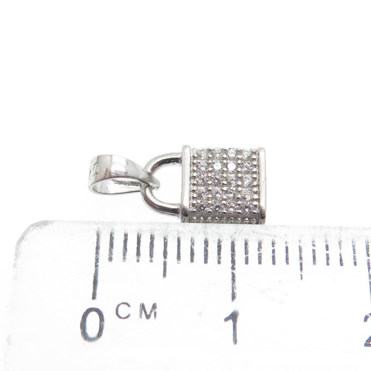 HAN 925 Sterling Silver Round-Cut C Z Lock Minimalist Charm Pendant
