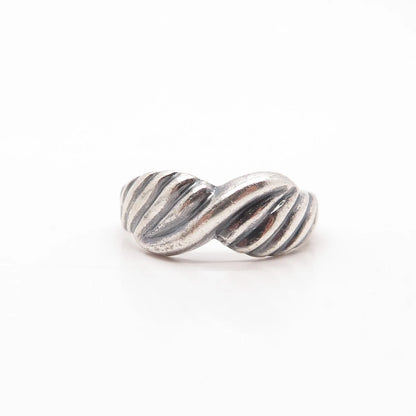 925 Sterling Silver Vintage Ribbed Crossover Ring Size 7.25