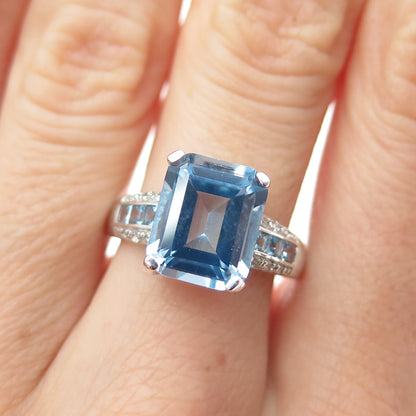 RL Richline 925 Sterling Silver Emerald-Cut Blue & White C Z Ring Size 7.25