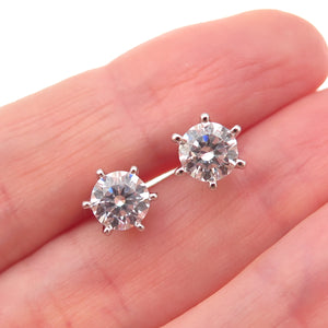 925 Sterling Silver Round-Cut C Z Stud Earrings