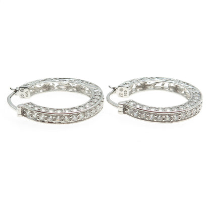 925 Sterling Silver Round-Cut C Z Ornate Hoop Earrings