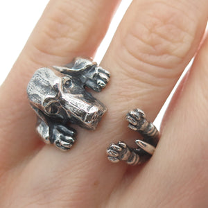 NOVE25 Sterling Silver Vintage Basset Hound Dog Adjustable Hug Ring Size 6.75