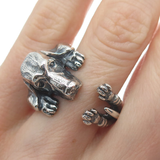NOVE25 Sterling Silver Vintage Basset Hound Dog Adjustable Hug Ring Size 6.75