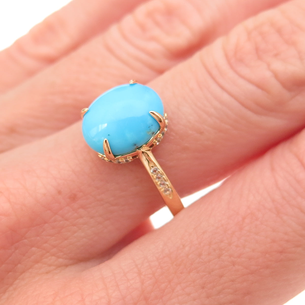 Tehya Oyama 925 Sterling Silver Gold Plated Real Turquoise Ring Size 8