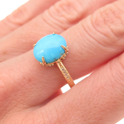 Tehya Oyama 925 Sterling Silver Gold Plated Real Turquoise Ring Size 8