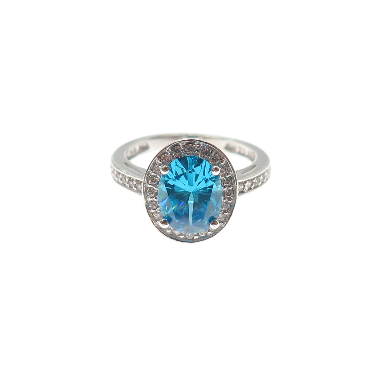 925 Sterling Silver Blue & White C Z Ring Size 5.25