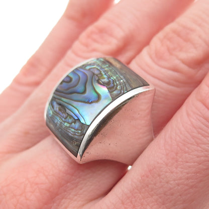 KEN CRAFTS 925 Sterling Silver Vintage Real Abalone Shell Modernist Ring Size 7
