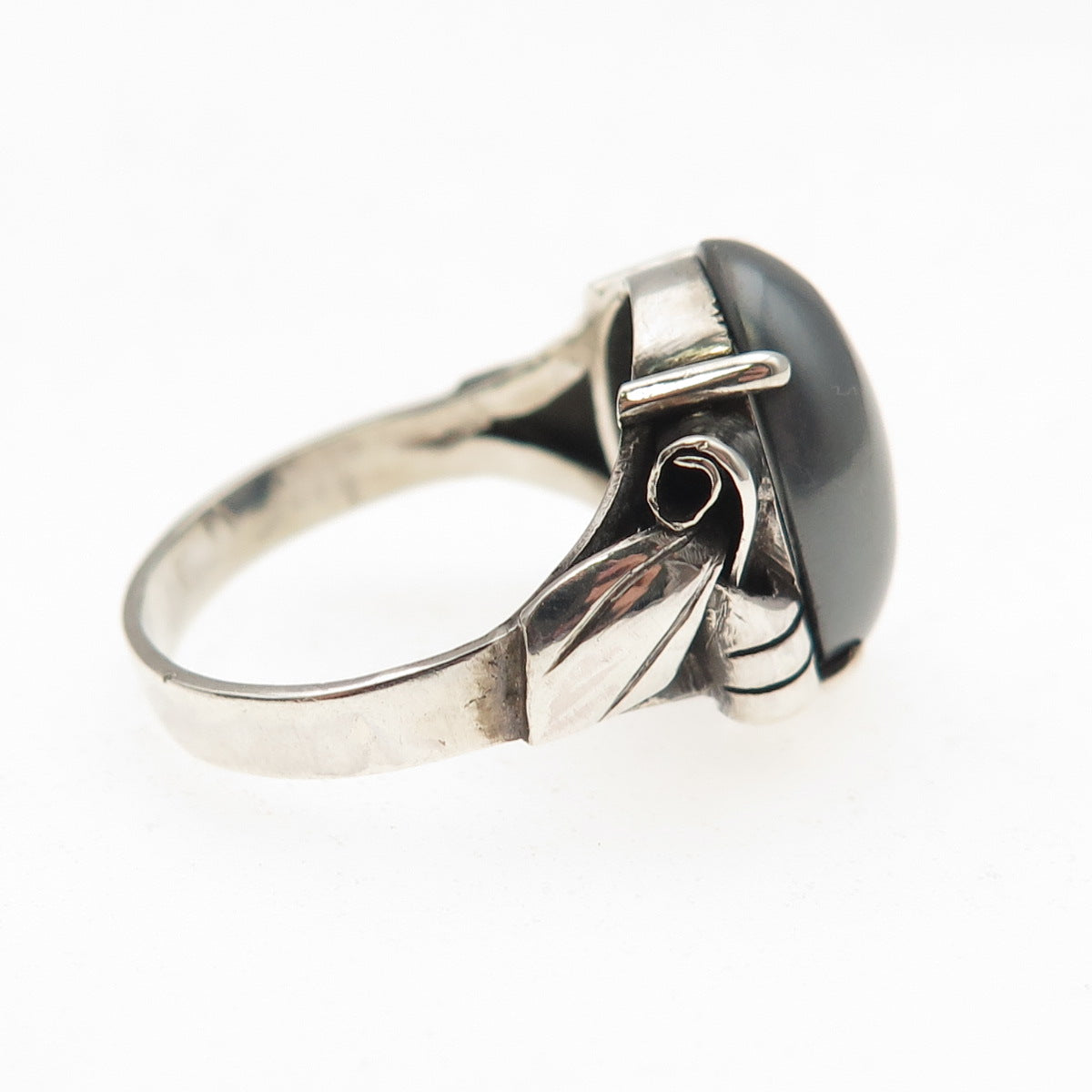 925 Sterling Silver Antique Art Deco Real Hematite Oxidized Ring Size 6.25