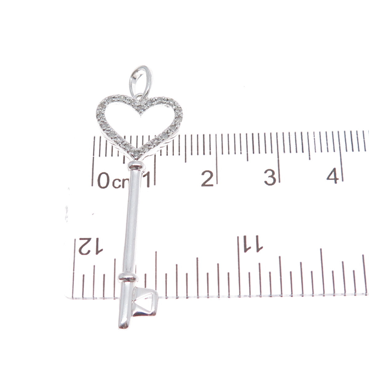 925 Sterling Silver Real Round-Cut Diamond Heart Key Charm Pendant
