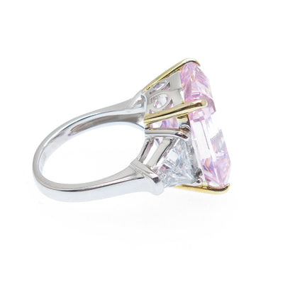 DSMK 925 Sterling Silver 2-Tone White & Pink Multi-Cut C Z Ring Size 6