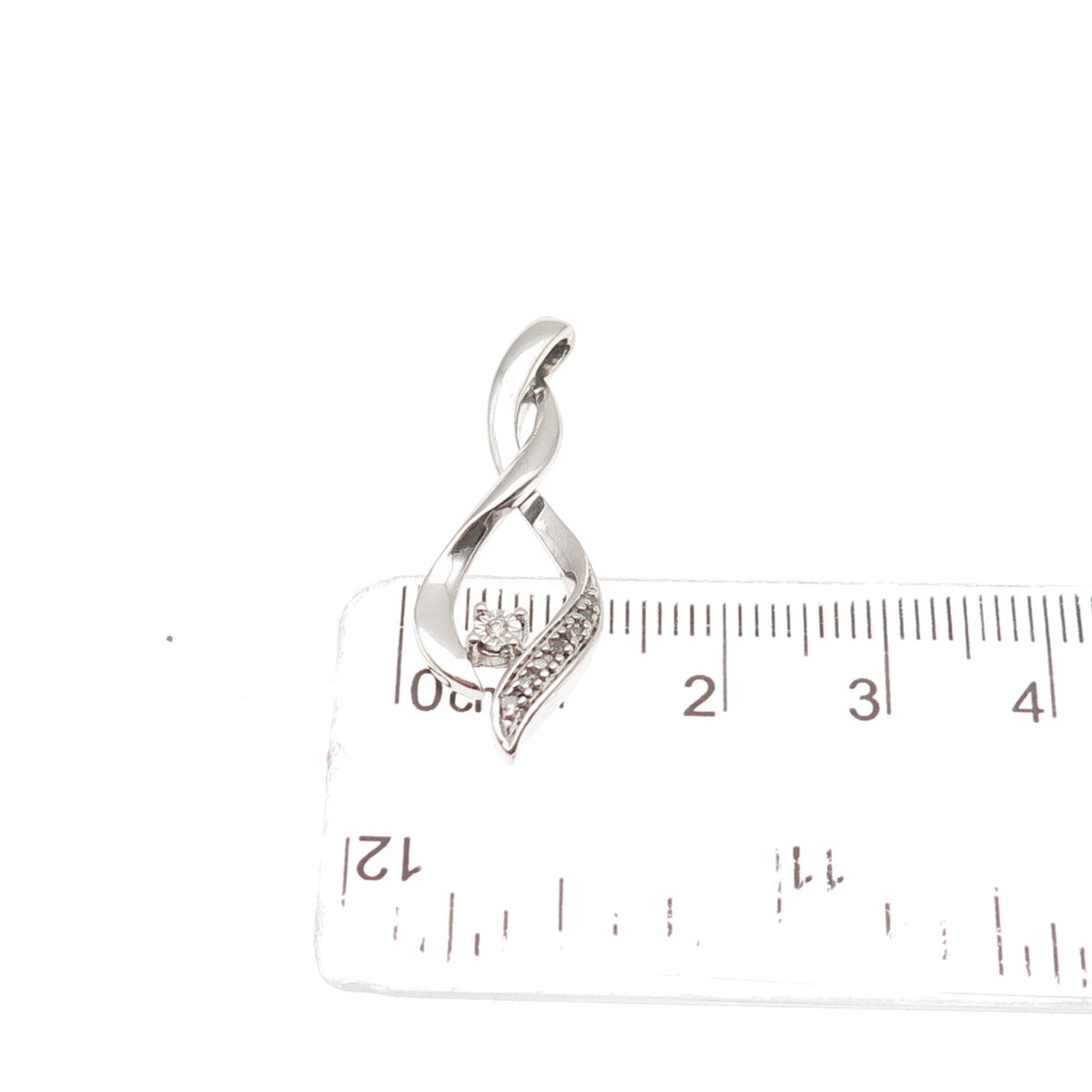 925 Sterling Silver Real Round-Cut Diamond Twisted Charm Pendant