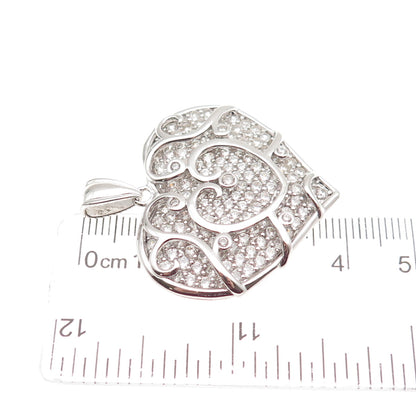 KEY STAR 925 Sterling Silver Round-Cut C Z Sparkle Heart Pendant