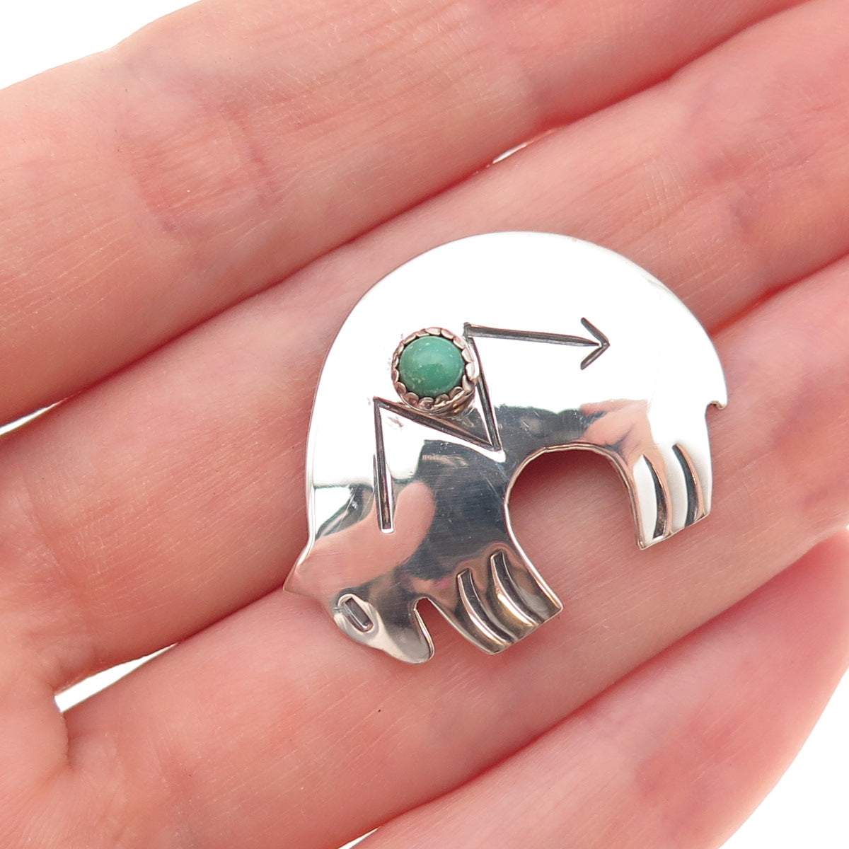 D’Anz Albuquerque Old Pawn 925 Sterling Vintage Turquoise Native Bear Pin Brooch