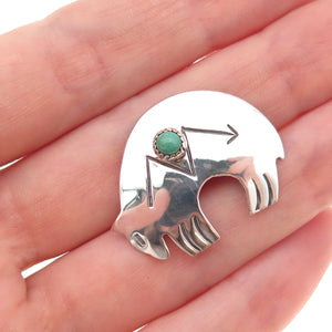 D’Anz Albuquerque Old Pawn 925 Sterling Vintage Turquoise Native Bear Pin Brooch