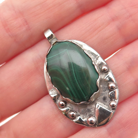 Old Pawn 925 Sterling Silver Vintage Southwestern Malachite Tribal Pendant