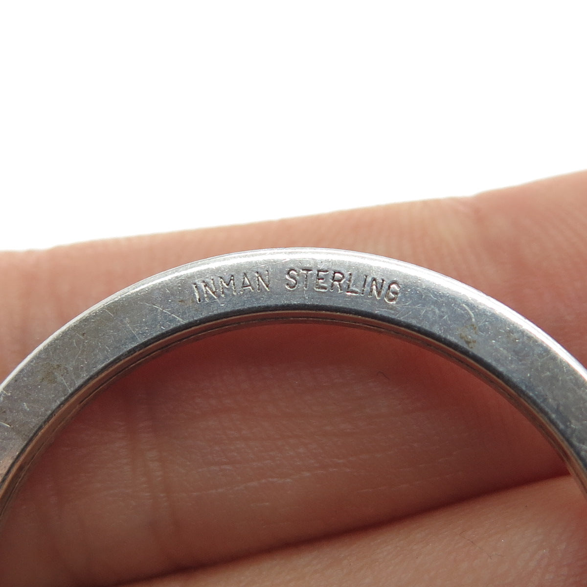 J.T. INMAN 925 Sterling Silver Vintage Heart Tag Key Fob Ring