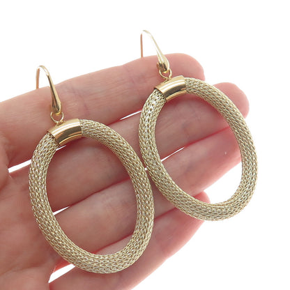 925 Sterling Silver Gold Plated Italy Mesh Oval Circle Dangle Earrings
