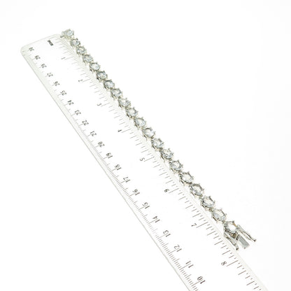 925 Sterling Silver Real White Topaz Gemstone Tennis Link Bracelet 7.5"