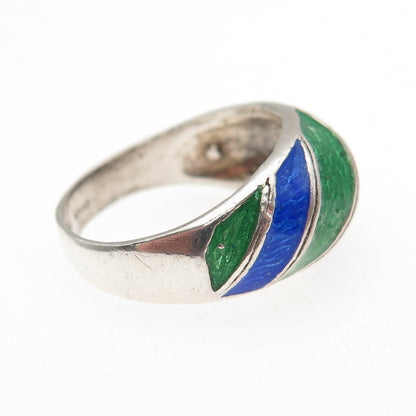 925 Sterling Silver Vintage Italy Enamel Modernist Ring Size 7.25