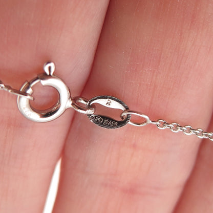 925 Sterling Silver Real Diamond Heart & Club Key Cable Chain Necklace 18"