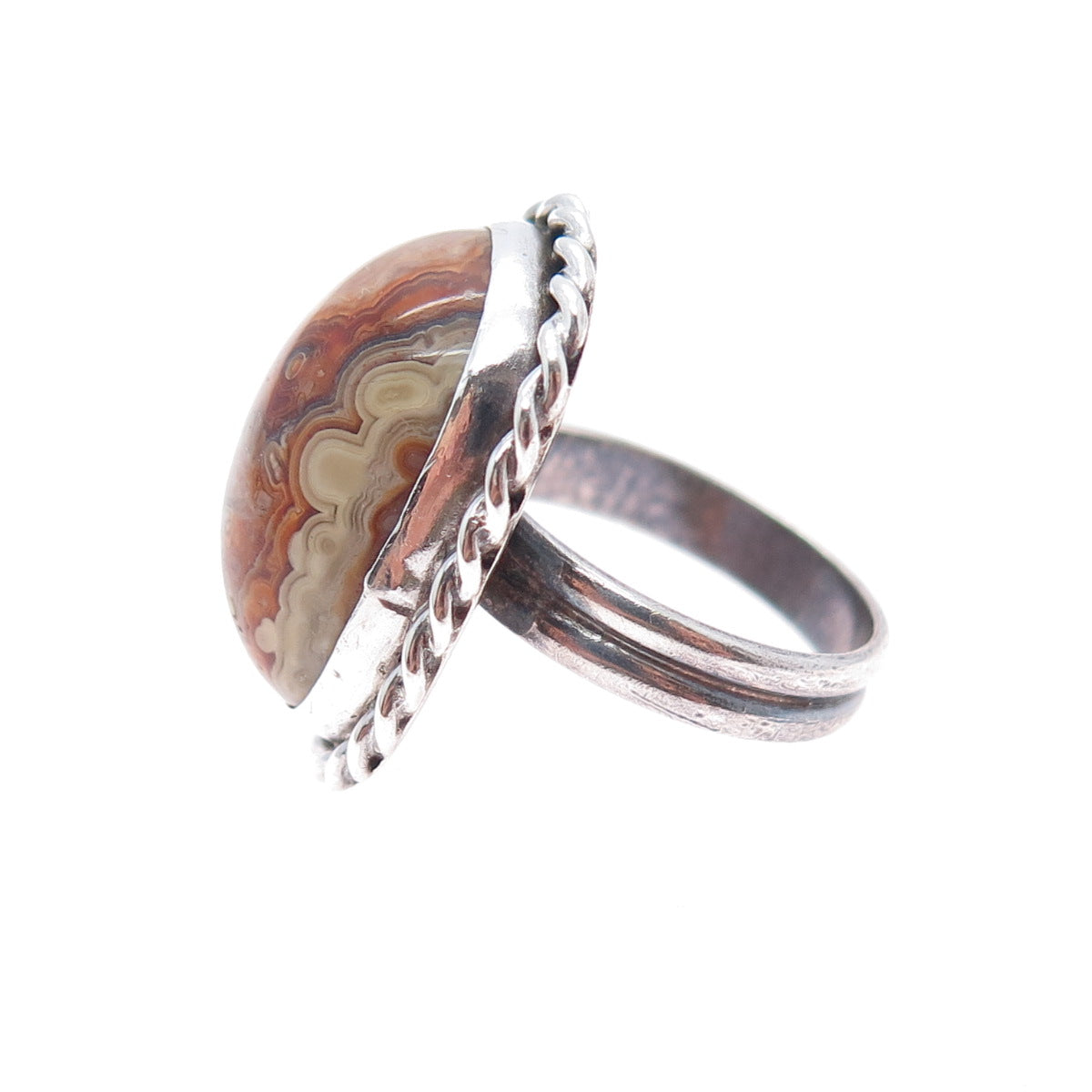 Old Pawn Sterling Silver OLG Artisan Agate Southwestern Tribal Ring Size 5.25
