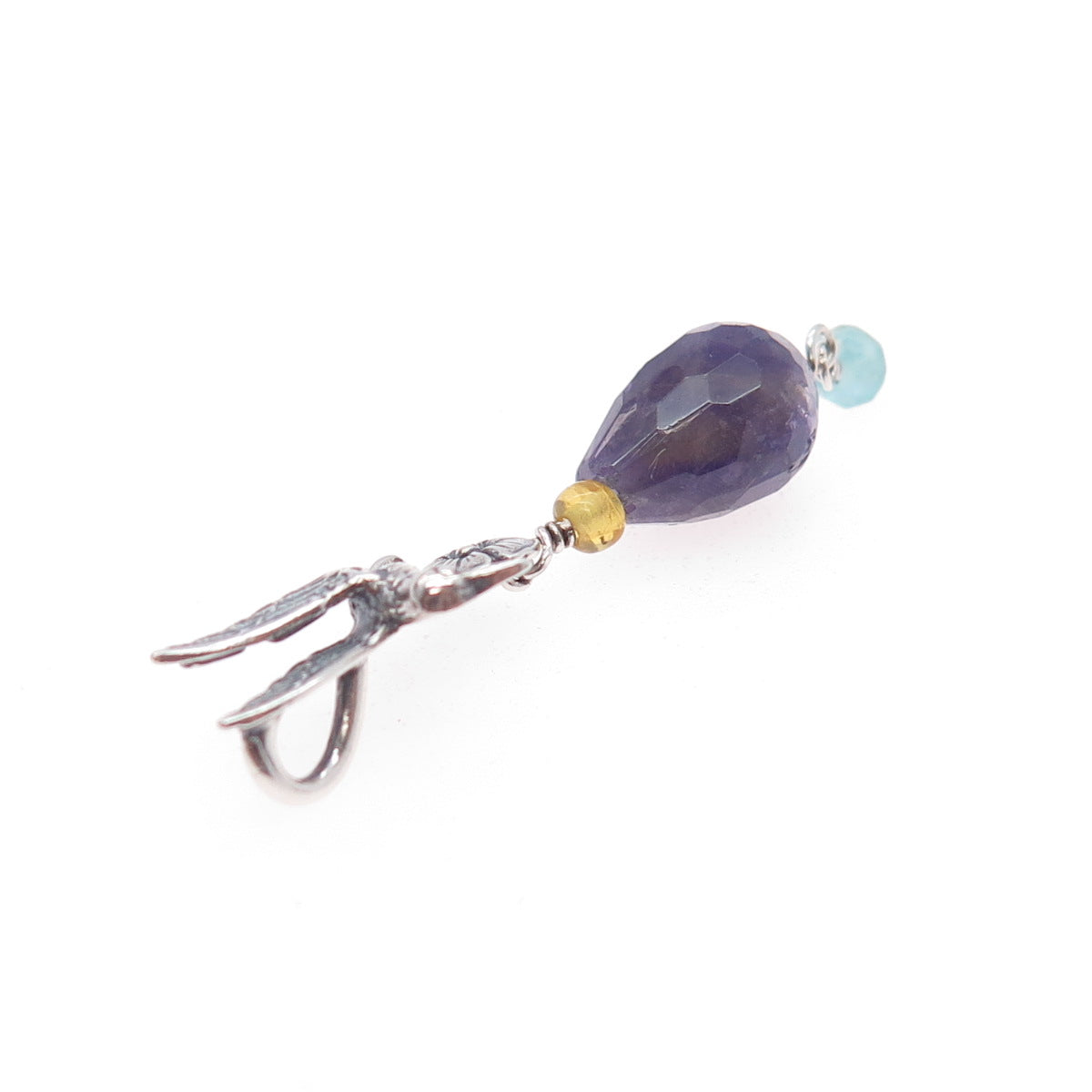 Le Papillon 925 Sterling Vintage Amethyst Citrine Aquamarine Hummingbird Pendant