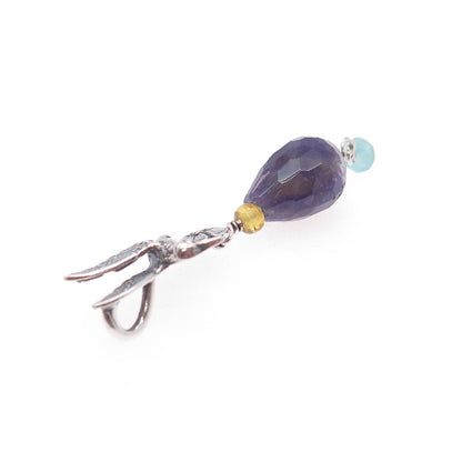 Le Papillon 925 Sterling Vintage Amethyst Citrine Aquamarine Hummingbird Pendant