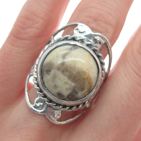 925 Sterling Silver Vintage Real Smoky Quartz Ornate Oxidized Ring Size 10.75