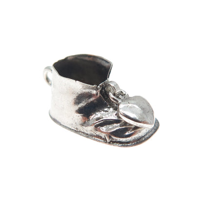 925 Sterling Silver Antique Heart Charm Shoe Oxidized Minimalist 3D Pendant