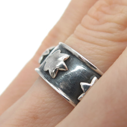 925 Sterling Silver Vintage Flower All Around Oxidized Band Ring Size 5.25