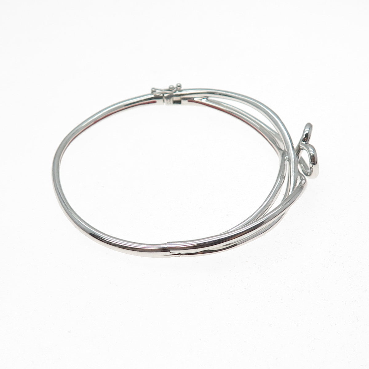 SAI 925 Sterling Silver Round-Cut C Z Heart Crisscross Bangle Bracelet 7"