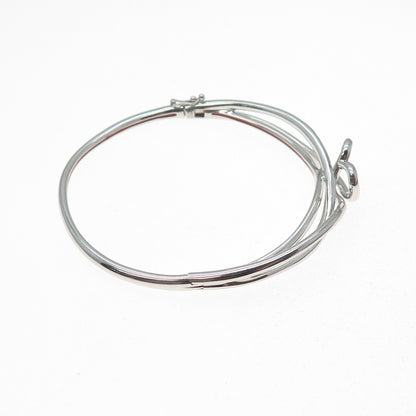 SAI 925 Sterling Silver Round-Cut C Z Heart Crisscross Bangle Bracelet 7"