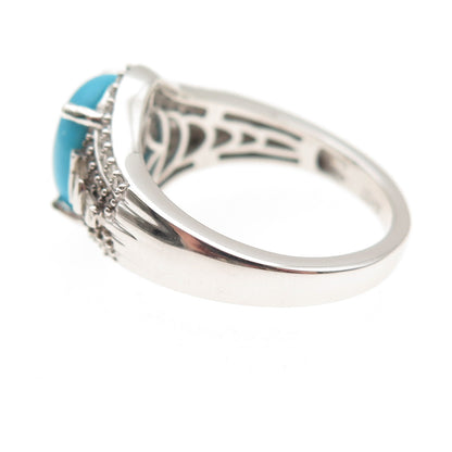 D'Joy 925 Sterling Silver Real Cognac & White Diamond Turquoise Ring Size 7.75