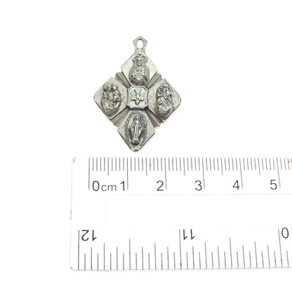 A. Gale 925 Sterling Silver Antique Art Deco 4-Way Religious Medal Charm Pendant