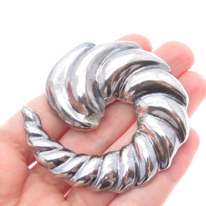 925 Sterling Silver Vintage Mexico Modernist Swirl Oxidized Pin Brooch / Pendant