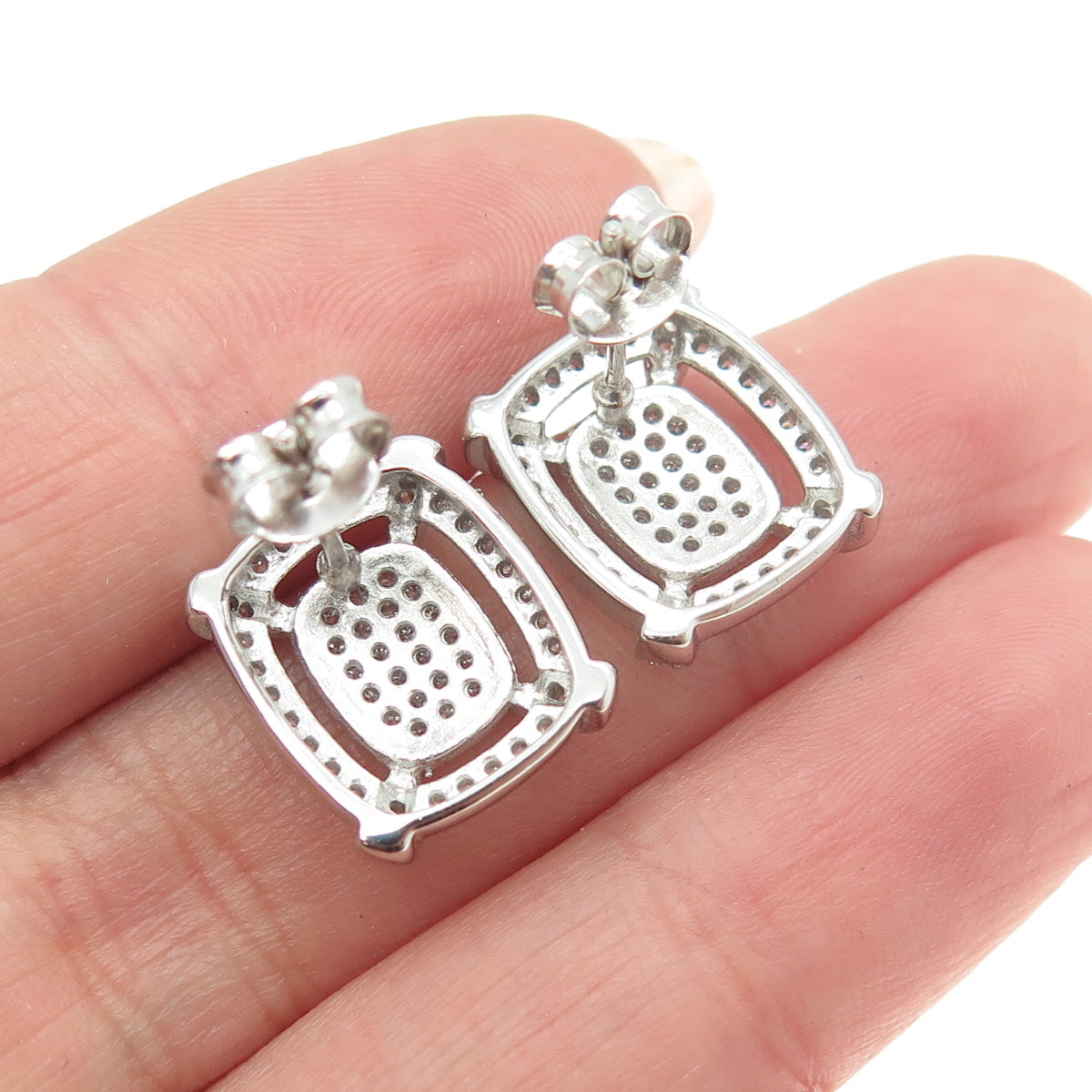 925 Sterling Silver Round-Cut C Z Sparkling Earrings