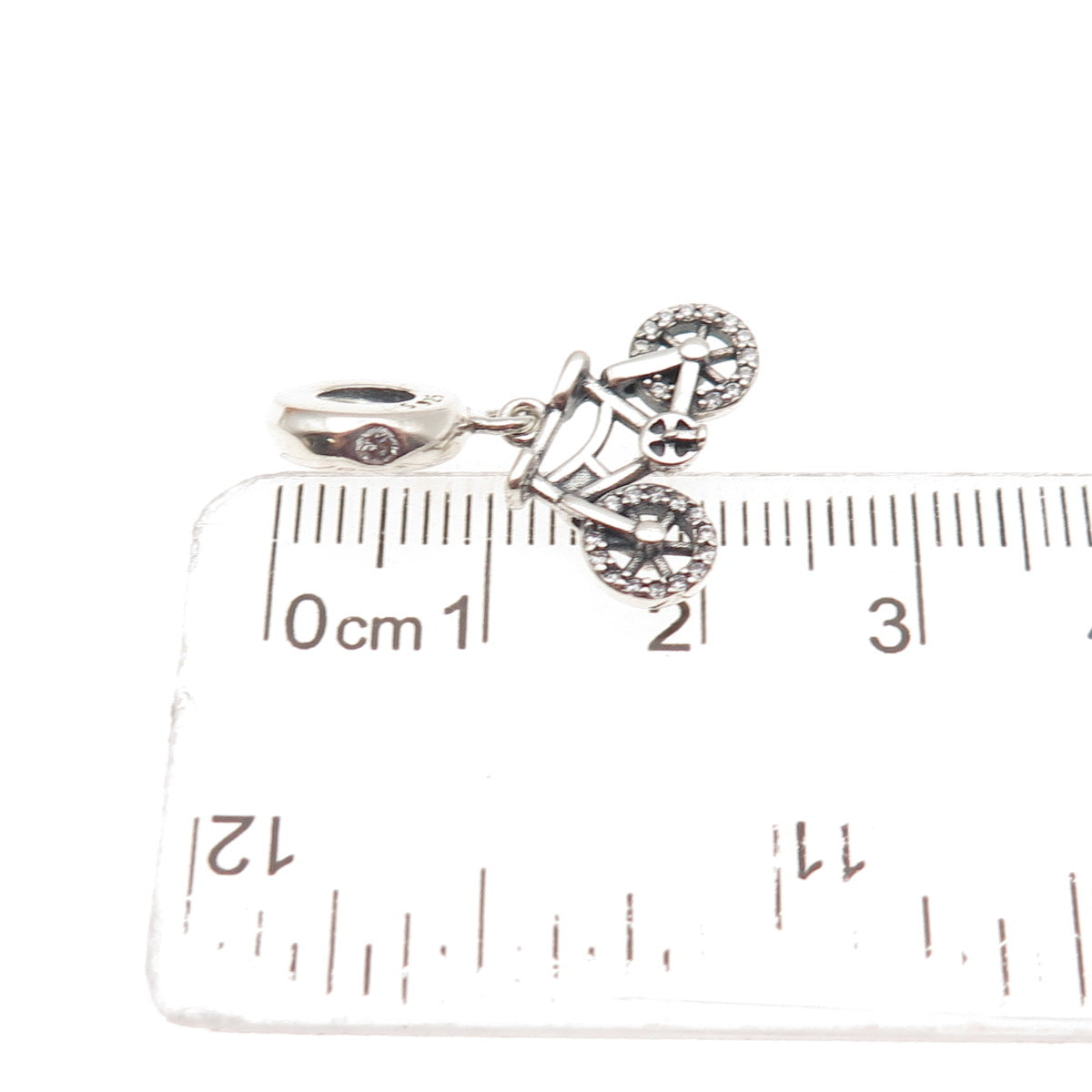 925 Sterling Silver Round-Cut C Z Bicycle Dangle Charm