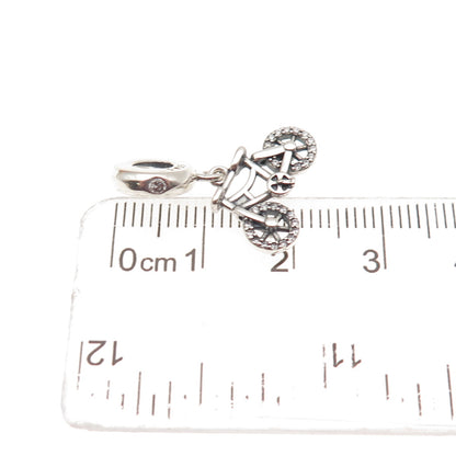 925 Sterling Silver Round-Cut C Z Bicycle Dangle Charm