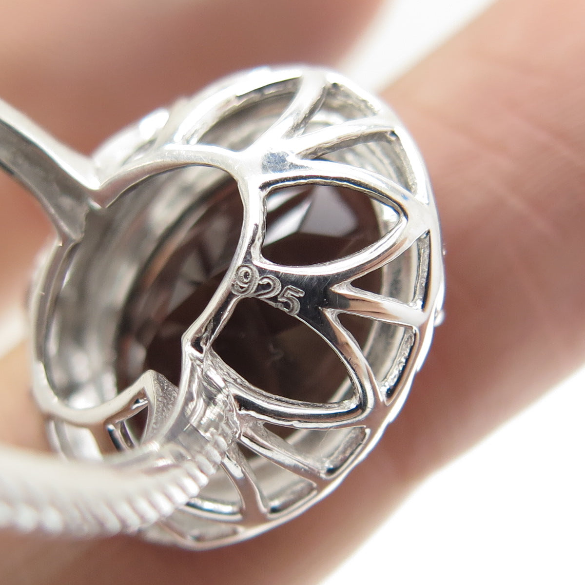 925 Sterling Silver Real Oval-Cut Smoky Quartz Twisted Ring Size 6.5