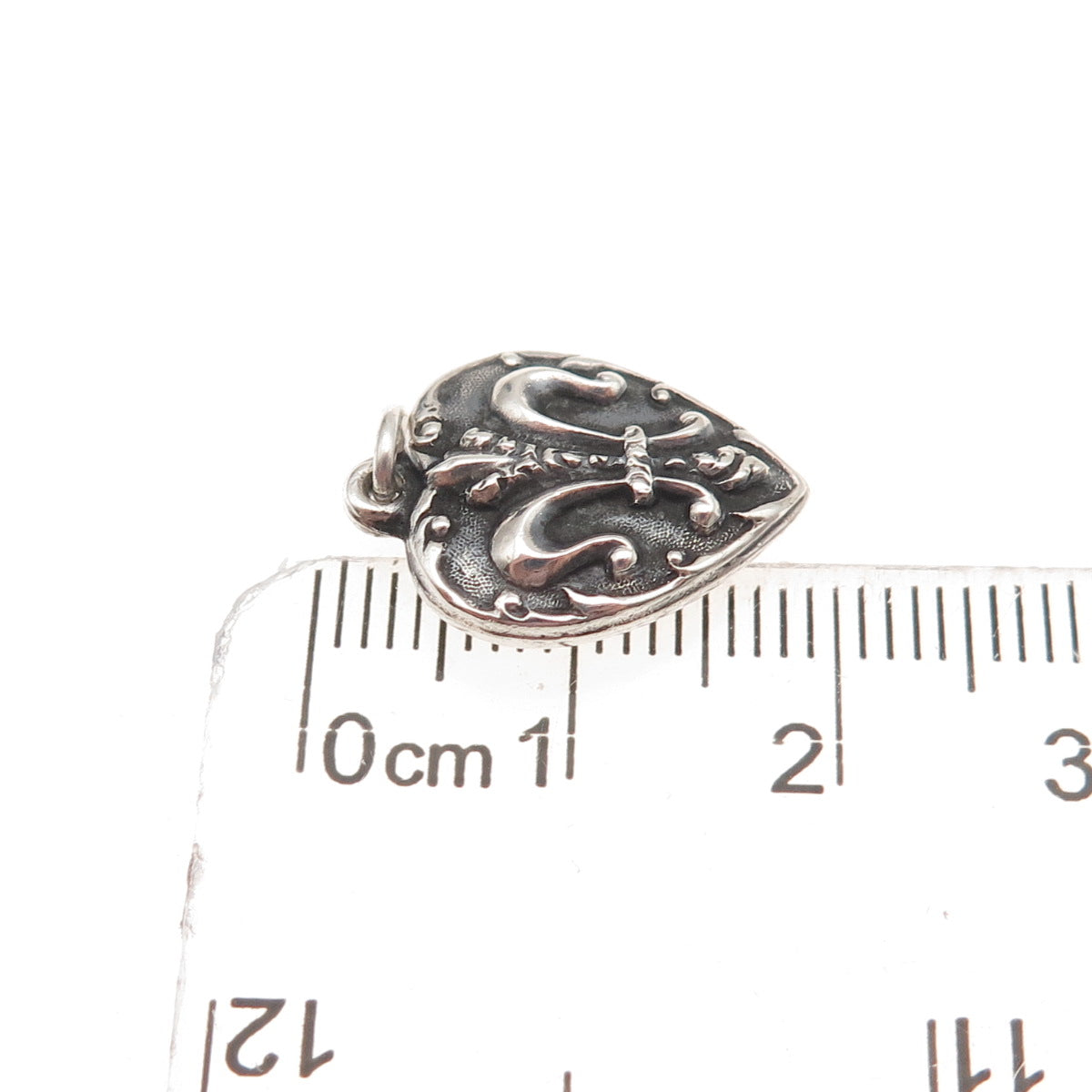 925 Sterling Silver Antique Art Deco Fleur de Lis Chatelaine Heart Charm Pendant