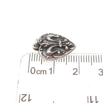 925 Sterling Silver Antique Art Deco Fleur de Lis Chatelaine Heart Charm Pendant