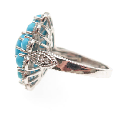 Chuck Clemency 925 Sterling Silver Real Turquoise & White Topaz Ring Size 8