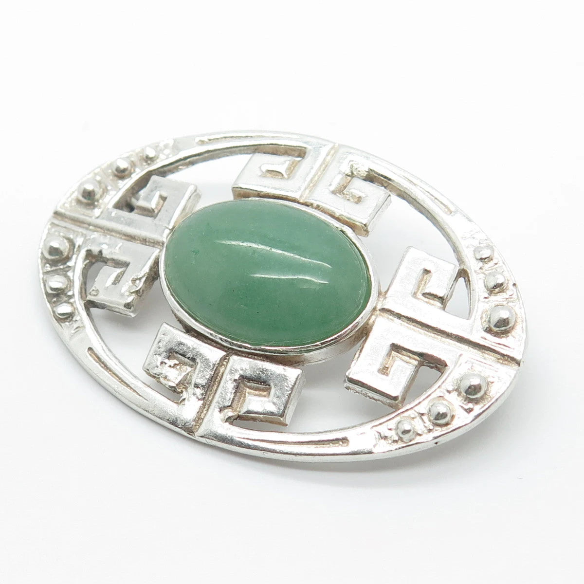 925 Sterling Silver Vintage Real Aventurine Gem Oval Maze Pin Brooch