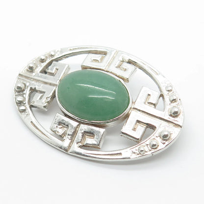 925 Sterling Silver Vintage Real Aventurine Gem Oval Maze Pin Brooch