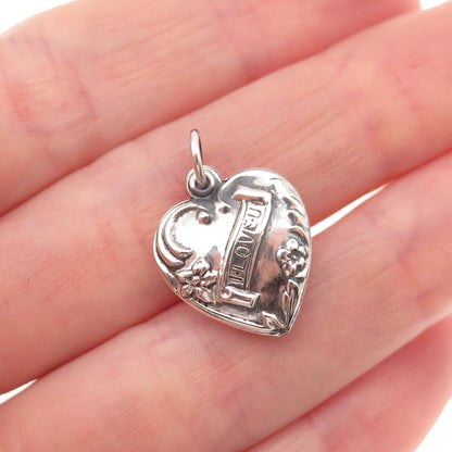 925 Sterling Antique Art Deco I Love You Chatelaine Heart Mini Charm Pendant