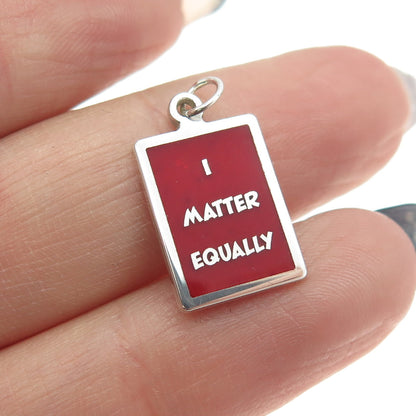 925 Sterling Silver Red Enamel "I Matter Equally" Minimalist Charm Pendant