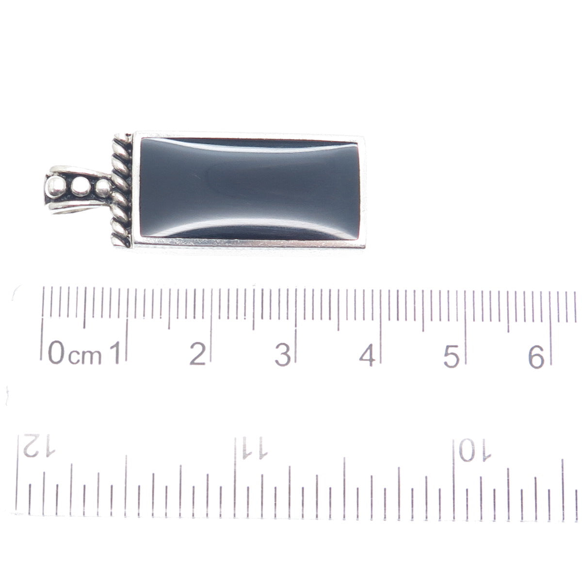 925 Sterling Silver Vintage Real Black Onyx Gemstone Bar Pendant